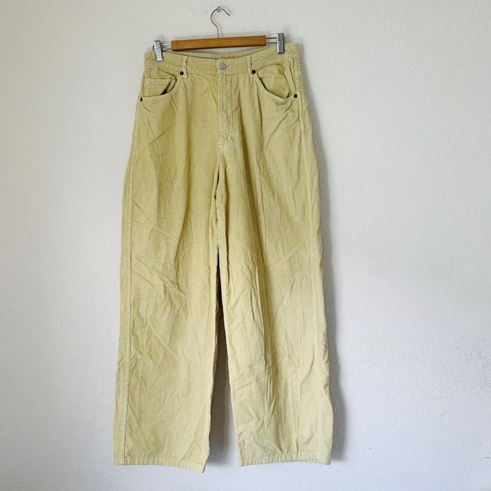 Zara Corduroy Pants Women 6 Vanilla Wide Leg High‎ Rise Coastal Retro Soft Girl